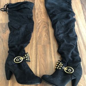Black suede over the knee boots